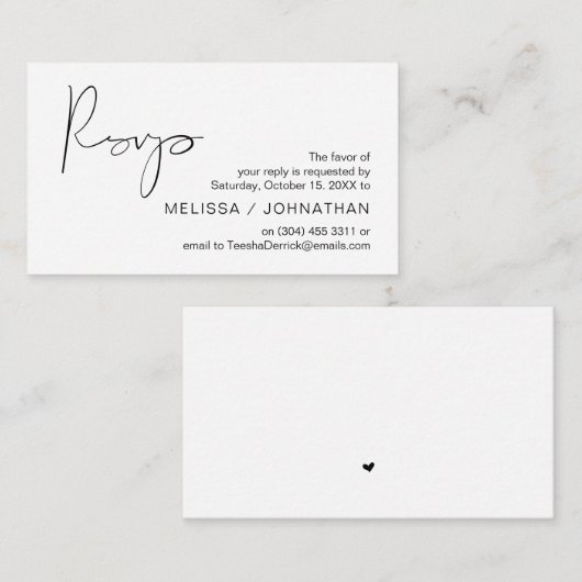Modern minimalistisch zwart script, bruiloft RSVP Informatiekaartje (Voorkant / Achterkant)