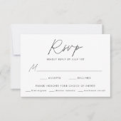 Modern Minimalistisch Zwart Script Maaltijd Keuze  RSVP Kaartje (Voorkant)