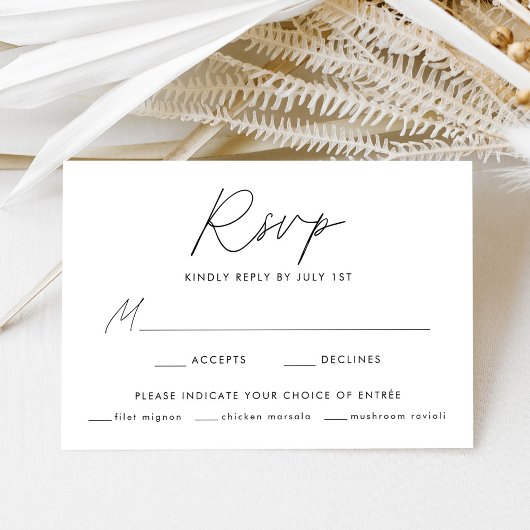 Modern Minimalistisch Zwart Script Maaltijd Keuze  RSVP Kaartje