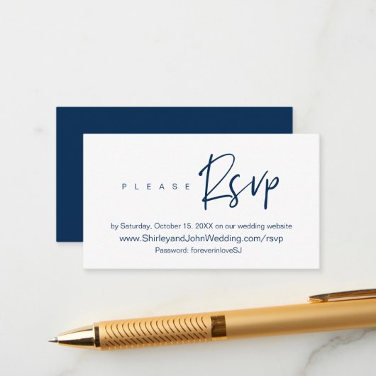 Modern minimalistisch, zwart script, online RSVP E Informatiekaartje (Voorkant / Achterkant in situ)