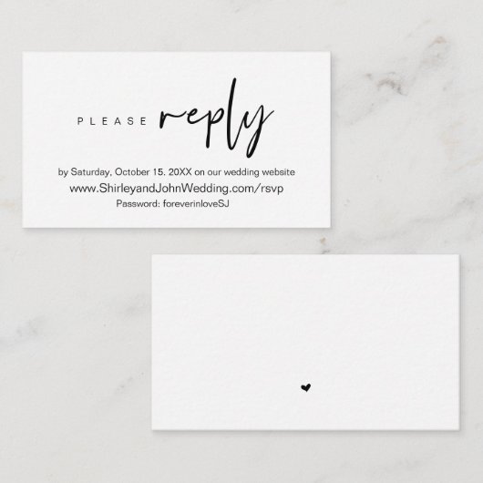 Modern minimalistisch, zwart script, online RSVP E Informatiekaartje (Voorkant / Achterkant)
