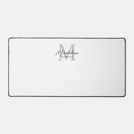 Modern minimalistisch zwart script wit grijs monog bureaumat (Voorkant)