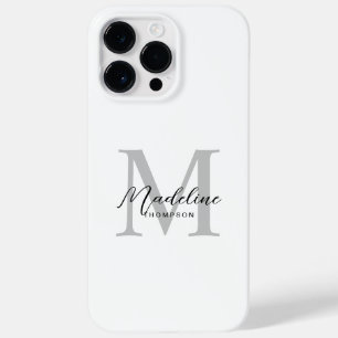 Modern minimalistisch zwart script wit grijs monog Case-Mate iPhone 14 pro max hoesje