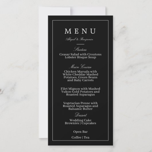 Modern Minimalistisch Zwart Trouwmenu (Voorkant)
