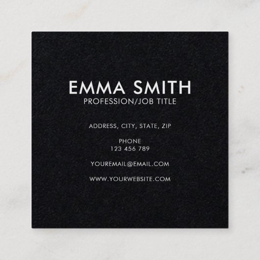 Modern minimalistisch zwart vierkante visitekaartje (Achterkant)