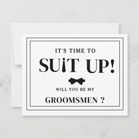 Modern minimalistisch zwart vraagt Groomsman voors Notitiekaartje (Voorkant)