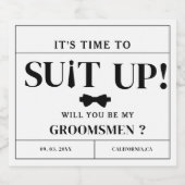 Modern minimalistisch zwart vraagt Groomsman voors Sparkling Wijnetiket (Enkel label)