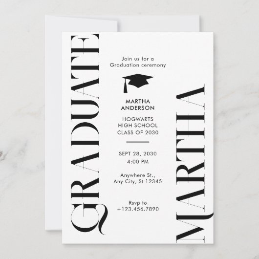 Modern Minimalistisch zwart-wit Afstuderen Kaart (Voorkant)