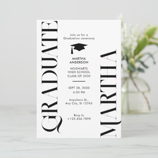 Modern Minimalistisch zwart-wit Afstuderen Kaart (Staand voorkant)