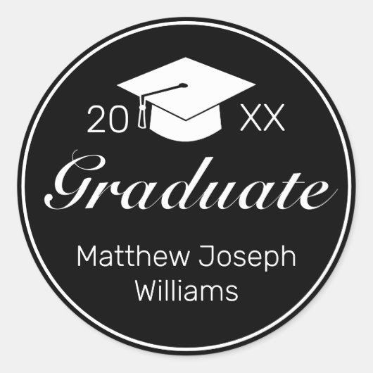 Modern minimalistisch zwart wit Afstuderen Klassie Ronde Sticker (Voorkant)