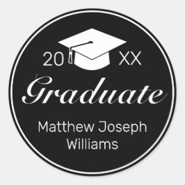 Modern minimalistisch zwart wit Afstuderen Klassie Ronde Sticker