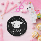 Modern minimalistisch zwart wit Afstuderen Pet Papieren Bordje (Feest)