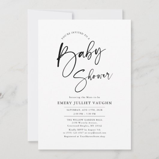 Modern minimalistisch zwart-wit Baby shower Kaart (Voorkant)