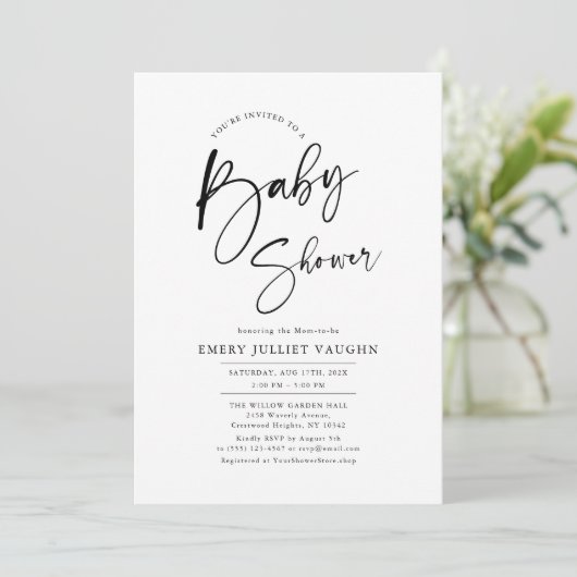 Modern minimalistisch zwart-wit Baby shower Kaart (Staand voorkant)