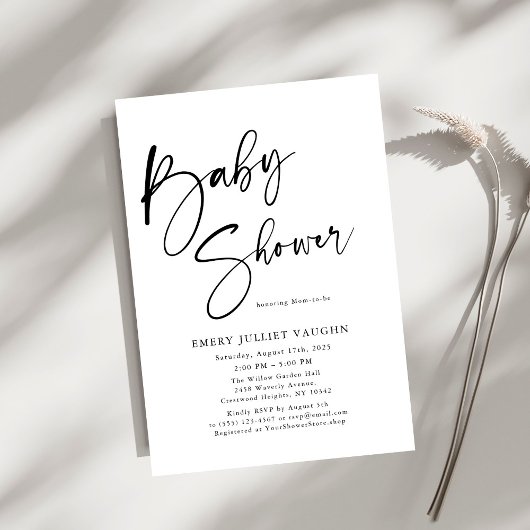 Modern minimalistisch zwart-wit Baby shower Kaart