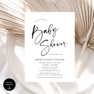 Modern minimalistisch zwart-wit Baby shower Kaart