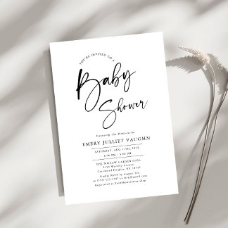 Modern minimalistisch zwart-wit Baby shower Kaart
