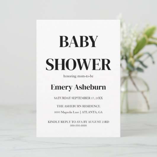 Modern Minimalistisch zwart-wit Baby shower Kaart (Staand voorkant)