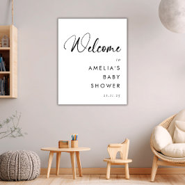 Modern minimalistisch zwart wit Baby shower Poster