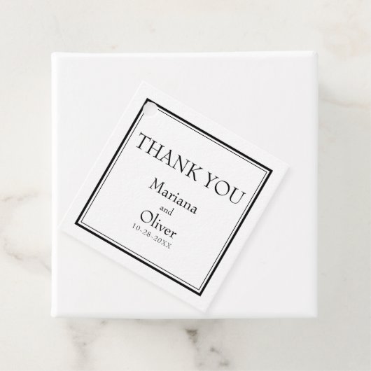 Modern minimalistisch zwart-wit bedankjes labels (In situ)