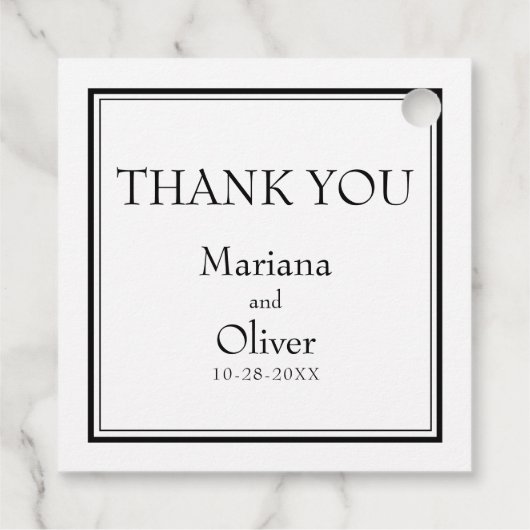 Modern minimalistisch zwart-wit bedankjes labels (Achterkant)
