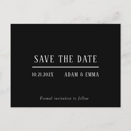Modern minimalistisch zwart-wit bespaart de datum aankondigingskaart (Voorkant)