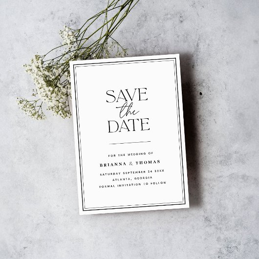 Modern minimalistisch zwart-wit bespaart de datum save the date