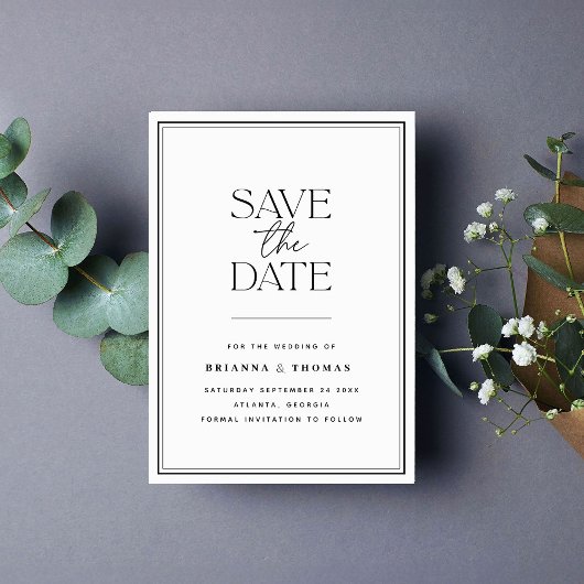 Modern minimalistisch zwart-wit bespaart de datum save the date