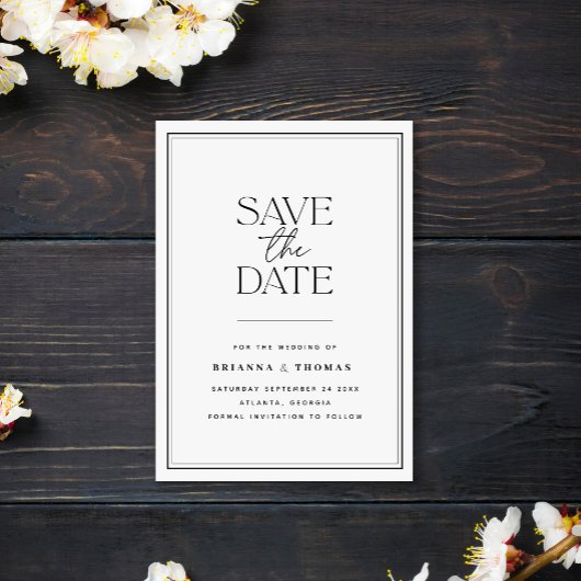 Modern minimalistisch zwart-wit bespaart de datum save the date