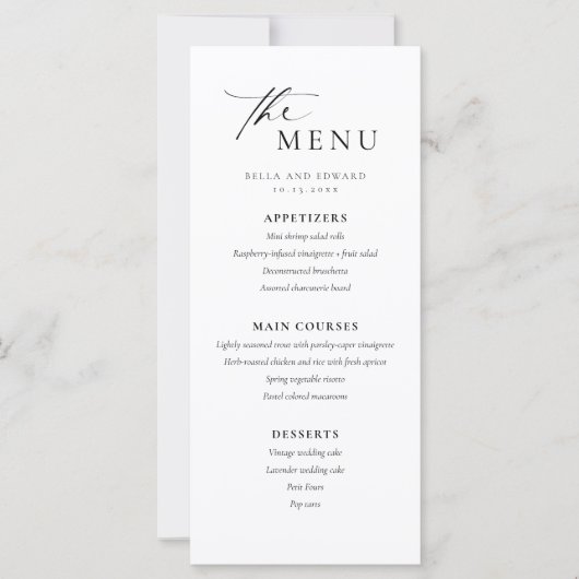 Modern minimalistisch zwart wit bruiloft diner men (Voorkant)