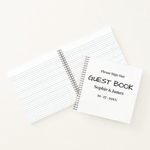 Modern minimalistisch zwart-wit bruiloft gastenboe notitieboek