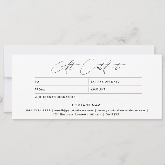 Modern minimalistisch zwart-wit cadeaubon (Voorkant)