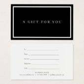 Modern minimalistisch zwart-wit cadeaucertificaat visitekaartje (Voorkant /achterkant)