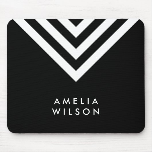 Modern minimalistisch zwart-wit Chevron Geometric Muismat (Voorkant)