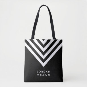 Modern minimalistisch zwart-wit Chevron Geometric Tote Bag