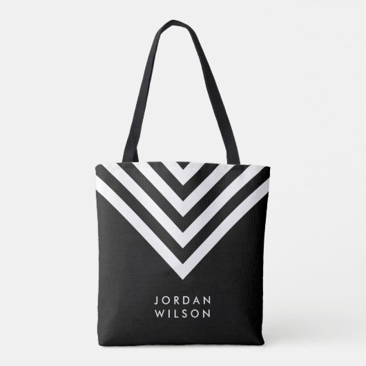 Modern minimalistisch zwart-wit Chevron Geometric Tote Bag (Achterkant)