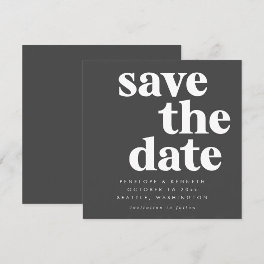 Modern minimalistisch zwart-wit, eenvoudig gebold save the date (Voorkant / Achterkant)