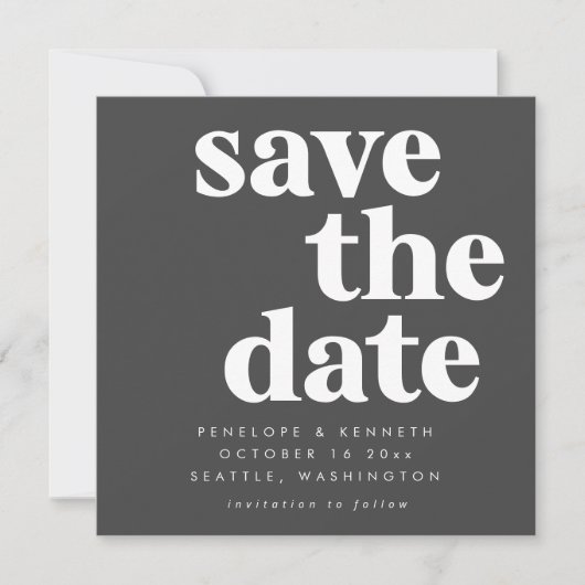Modern minimalistisch zwart-wit, eenvoudig gebold save the date (Voorkant)