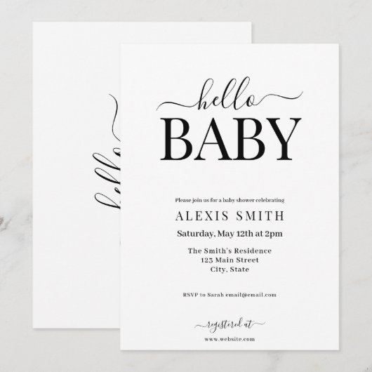 Modern minimalistisch zwart wit elegant Baby showe Kaart (Voorkant / Achterkant)