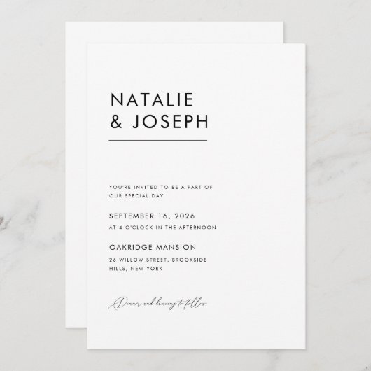 Modern minimalistisch zwart-wit elegant huwelijk kaart (Voorkant / Achterkant)