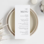 Modern minimalistisch zwart wit elegant huwelijksm menu<br><div class="desc">Zet de toon voor uw huwelijksreceptie of speciale gebeurtenis met dit tijdloze en elegante gedrukte menuontwerp. Met een klassieke zwart-wit lay-out met geavanceerde script accenten, dit menu voegt een verfijnde touch aan uw tafel instellingen, terwijl het begeleiden van uw gasten door middel van een heerlijke eetervaring. Perfect voor formele gelegenheden...</div>