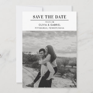 Modern minimalistisch zwart-wit foto slaat de datu save the date