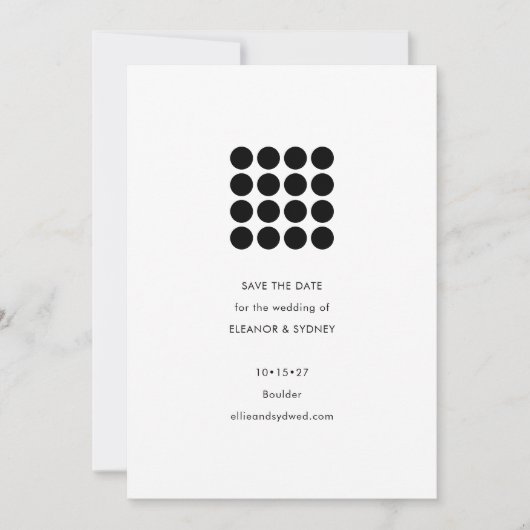 Modern minimalistisch zwart wit geometrisch huweli save the date (Voorkant)