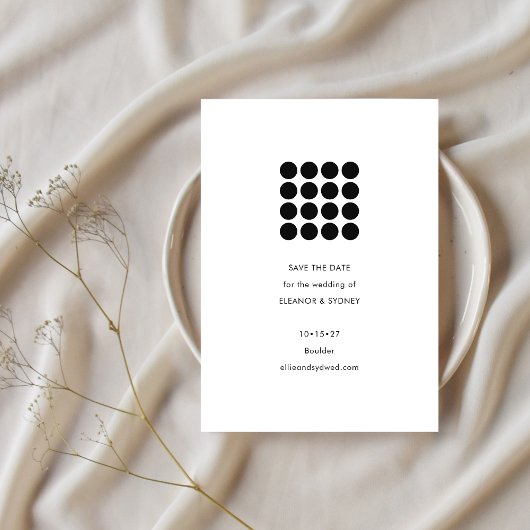 Modern minimalistisch zwart wit geometrisch huweli save the date