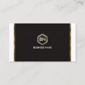 Modern minimalistisch zwart wit goud met monogram visitekaartje (Achterkant)