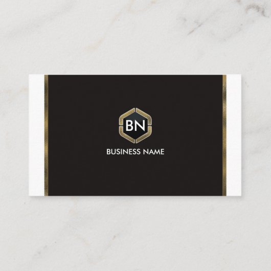 Modern minimalistisch zwart wit goud met monogram visitekaartje (Achterkant)