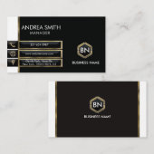 Modern minimalistisch zwart wit goud met monogram visitekaartje (Voorkant / Achterkant)