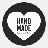 Modern Minimalistisch zwart-wit handgemaakt hart Ronde Sticker (Voorkant)