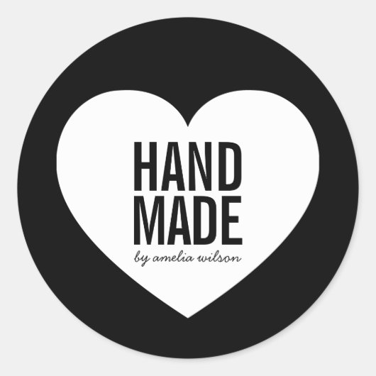 Modern Minimalistisch zwart-wit handgemaakt hart Ronde Sticker (Voorkant)