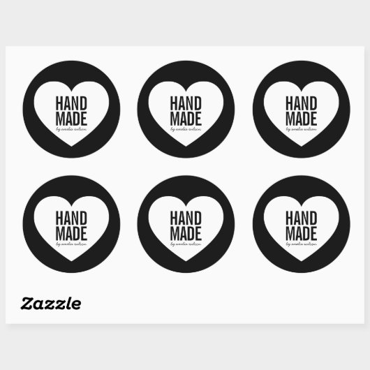 Modern Minimalistisch zwart-wit handgemaakt hart Ronde Sticker (Vel)